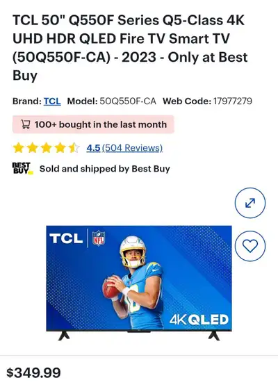 QLED TV SALE 50" TCL QLED 4K FIRETV SMART TV, View more