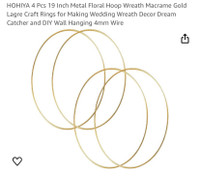 New 19” Large Gold Craft Rings Floral Rings Macrame Rings 4 Pcs 