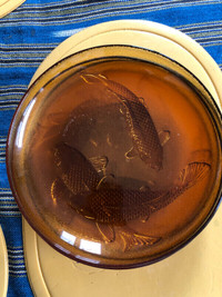 403 Vintage Amber Glass 3D Koi Fish 9 inch Decorative Plates $60