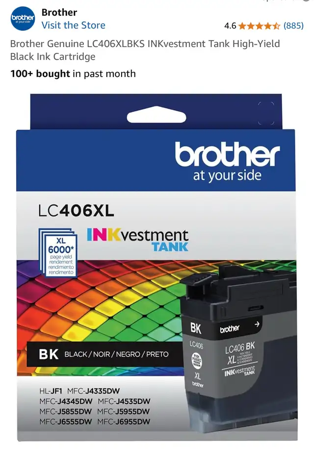 Brother LC406XLBK Inkvestment Tank High-Yield Black Ink in Printers, Scanners & Fax in Ottawa - Image 3