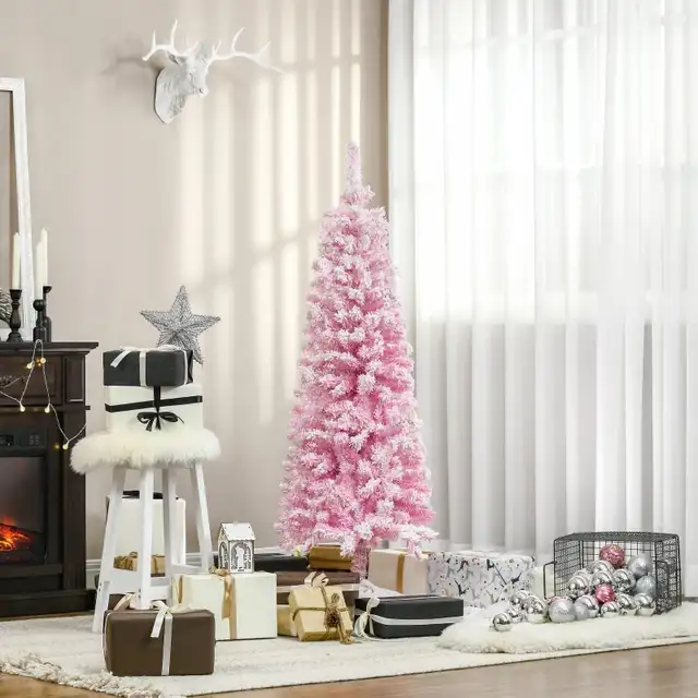 5 FT Snow Flocked Artificial Christmas Tree, Pencil Xmas Tree wi in Holiday, Event & Seasonal in Markham / York Region - Image 8