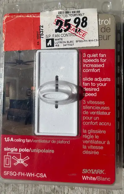 Lutron Skylark Ceiling Fan Control Switch – New Sealed, View more