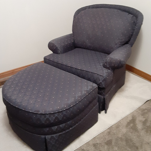 Upholstered Chair Matching Half Moon Footstool  Ottoman in Chairs & Recliners in Stratford