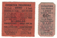 Ticket Exposition  " QUEBEC 1946 et TROIS_RIVIERES 1960
