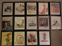 Vintage framed advertisements from 1950s Life magazines 