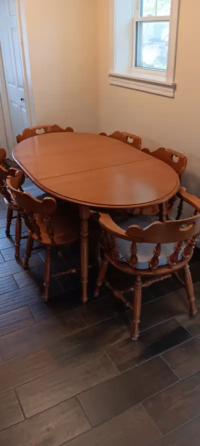 Solid maple table and 6 chairs, View more