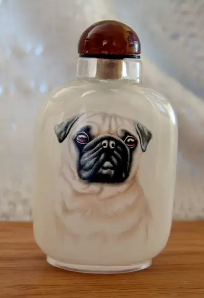 Item #2034 PUG inside painted snuff bottle SIGNED and dated by the artist Measurements 85mm in heigh...