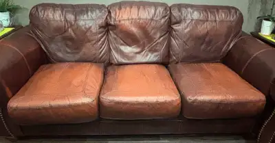 3 Seater  Solid Leather Couch + Love Seat, View more