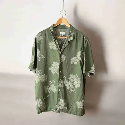Frank & Oak Men's Green Floral Camp Collar Shirt Size XL Summer, View more