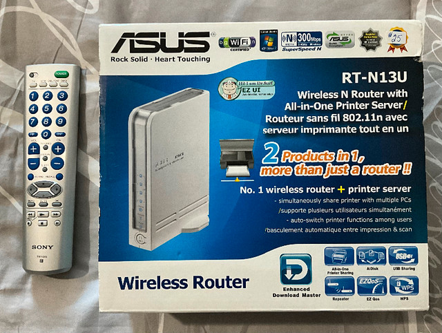 Routeur sans fil Asus et télécommande Sony ($10) dans Réseaux  à Trois-Rivières