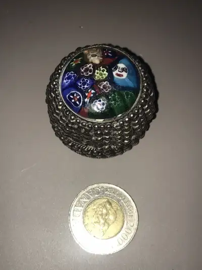 Vintage Round Millefiori Glass  Trinket Box Jewelry , View more
