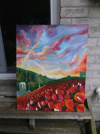 Handmade Tulip Field Painting