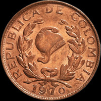 Colombia 1 Centavo 1970 Coin Jacobin liberty cap