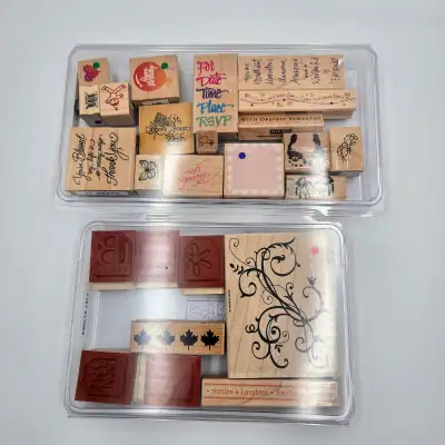 Wood Stamps Lot Birthday Baby Thanks Butterfly Bee Tags Swirl Ma, View more