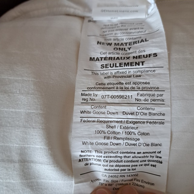 White Goose Down Double size Duvet Bedding Winnipeg Kijiji