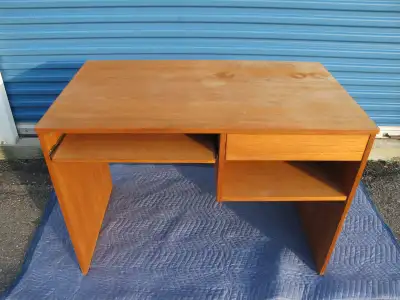 Teak computer desk mcm style keyboard tray 1 drawer 1 shelf 1990, View more