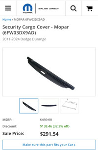 Security Cargo Cover - Mopar (6FW03DX9AD)2011-2024 Dodge Durango