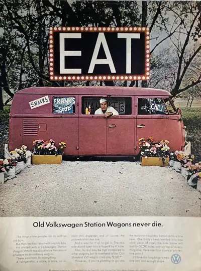 «Old Volkswagen Station Wagons never die.” Dimensions : 10 1/4 inches wide by 13 1/2 inches high. In...