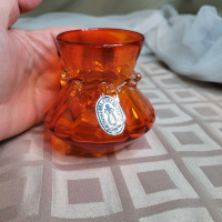Beautiful Vintage 3 1/2" Pilgrim Hand Blown Orange Small Glass..