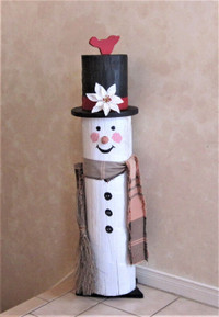 Snowman Porch Greeter Made From a Wood Log 38" Tall