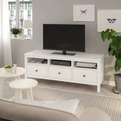 IKEA HEMNES TV Bench – White Stain | Solid Pine Wood | Like New, View more