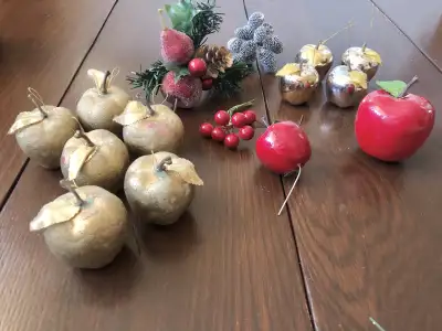 Assorted Plastic Christmas Apples Decorations Gold Red, View more