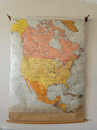 1946 Antique Rare Denoyer-Geppert Large Map of North America 