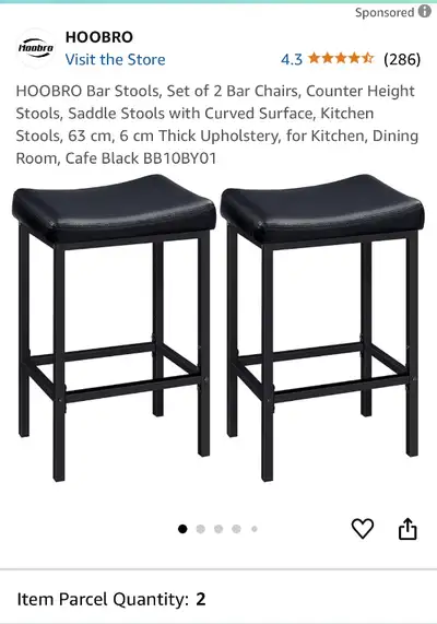 Hoobro Bar Stools Set of 2 Counter Height Brand New Smoke-free home **Will ship, please ask for quot...
