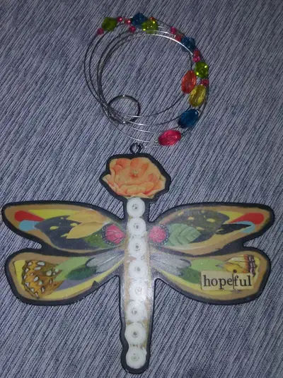 Hanging Hopeful Dragonfly Metal Beaded Decor (New) - 5 Inches, View more