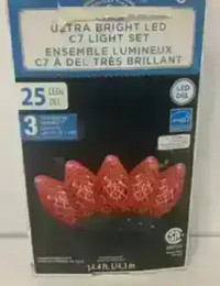 ULTRA BRIGHT RED C7 LIGHT SET- 25 LED LIGHT STRING- NEW- mnx