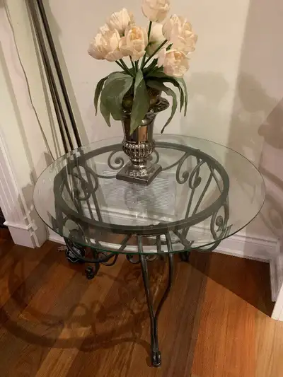 Wrought Iron Glass Top End Table, View more