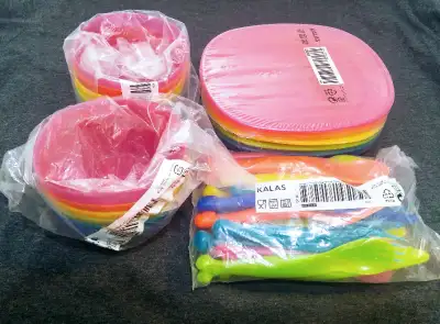 IKEA CHILDREN'S / KID'S DISHES & CUTLERY RAINBOW SET, "ATTENTION PLEASE" You can buy new IKEA CALAS...