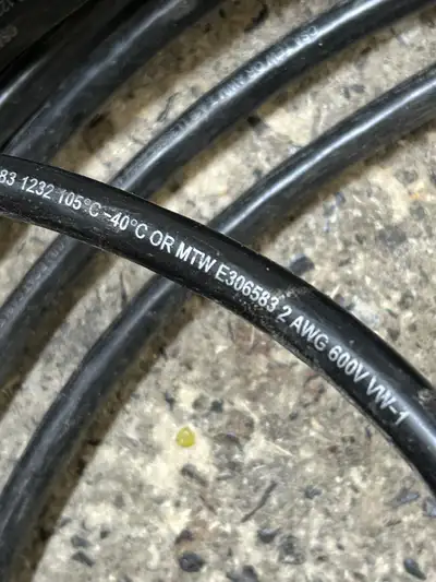 Fil MTW E306583 2awg (calibre 2) 125 amp neuf, parfait pour l'entrée électrique d'un garage, spa, ma...