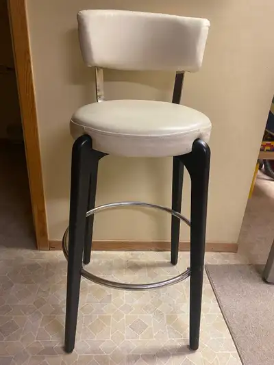 White Leather Bar Stool with Black Wooden Legs, View more