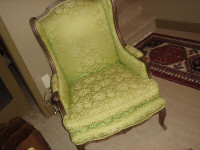 Formal Armchair, loose cushion, wood  accents, classy