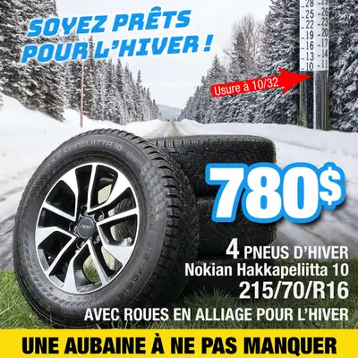 4 pneus hiver Nokia Hakkapeliitta 10. 215/70/R16, avec roues en alliage pour l’hiver. Usure à seulem...