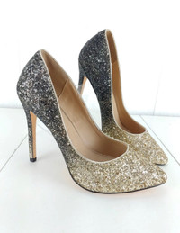 Just Fab Sindra Women's High Heels Gold Ombre Glitter Size 5.5 /