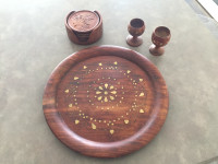 Vintage Mahogany Charger Plate, Coasters & Cups