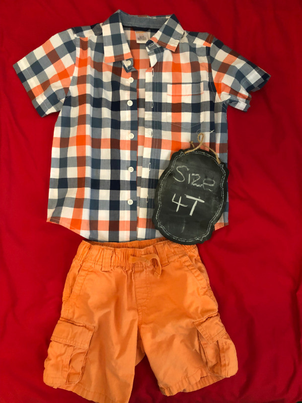 Boys Gymboree Shirt and shorts orange/navy Set - 4T in Clothing - 4T in Calgary - Image 2