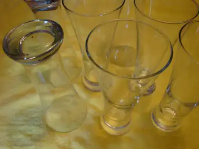 Set of 7 Pilsner beer glasses like new $10.00 Fondue set for chocolate lovers $10.00 Ikea stainless...