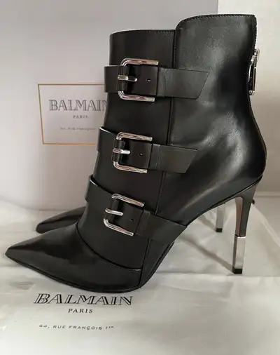 BALMAIN Elora Black Metal Tip Stiletto Rear Zip Boots 8.5M, View more