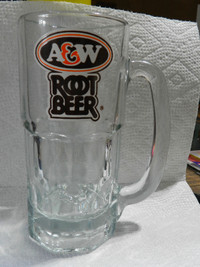A&W Clear Glass Mug, Heavy Large Root Beer Soda 1980s 7” Brown a