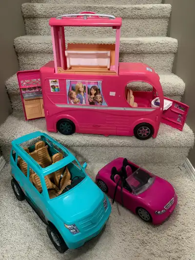 Barbie Toy Camper, Escalade and Convertible Cars, View more