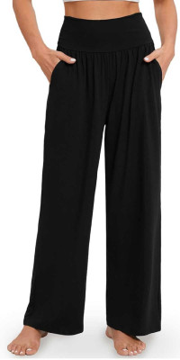 Women's Wide Leg Loose Casual High Waisted Lounge Pants With Poc