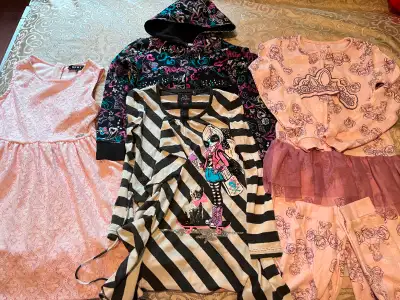 Girls clothes lot, including like new condition pink DKNY Lace Dress; like new monster high hoodie z...