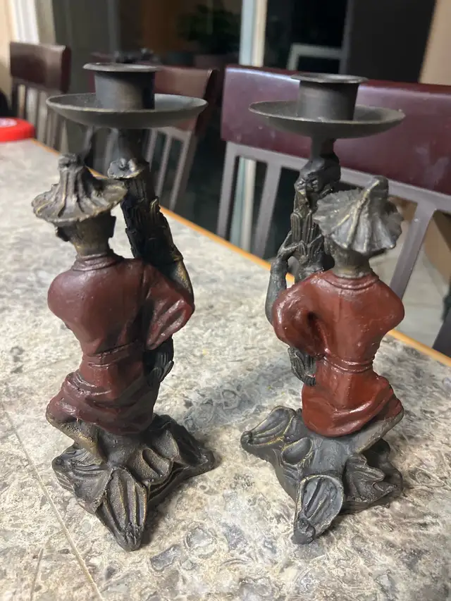 Vintage Asian Chinoiserie cast iron figurine candle holders in Home Décor & Accents in Ottawa - Image 4