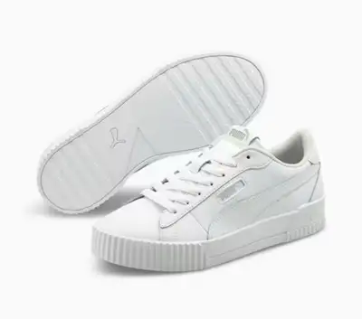 Get ready to step out in style with these Puma Carina L sneakers! These all-white shoes offer both q...