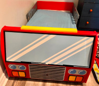 Kids fire truck bed with mattress in excellent condition