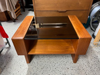 Solid wood (Teak) end table with smoke glass