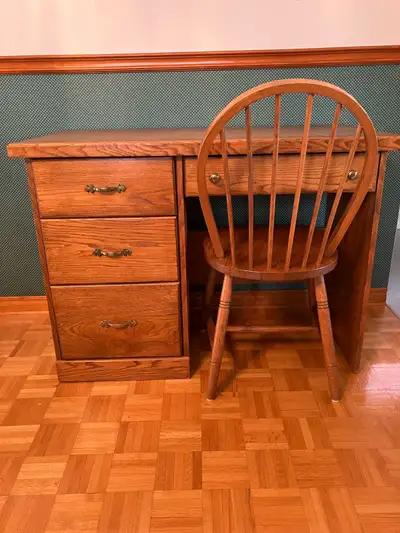 Solid Oak Desk and Chair, View more